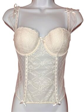Aubade White Lace Longline Bustier with Tie Straps